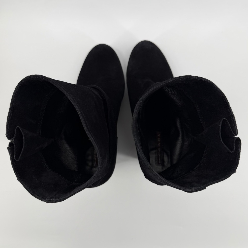 Prada Women's Black Suede Wedge Boots Size 38 (US 7.5-8) Buckle Strap Lug Sole - Picture 7 of 12